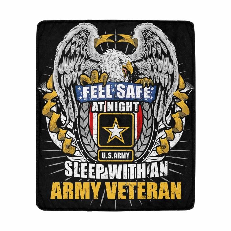 Feel Safe At Night Sleep With An Army Veteran Sherpa Blanket - 50x60-Blankets-Army-Logo-Veterans Nation