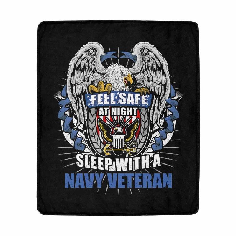 Feel Safe At Night Sleep With A Navy Veteran Sherpa Blanket - 50x60-Blankets-Navy-Logo-Veterans Nation