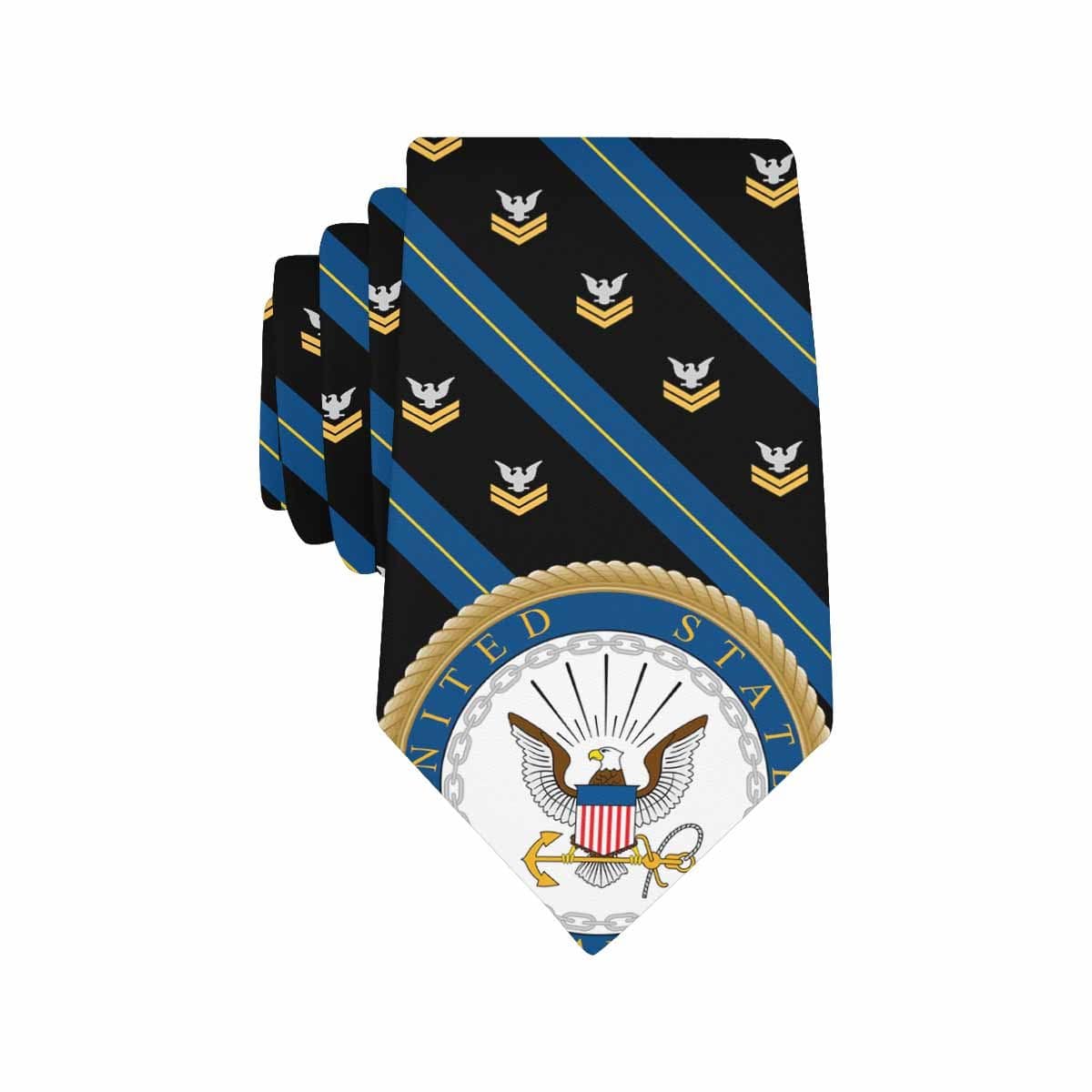 US Navy E-5 Gold Stripe Classic Necktie (Two Sides)-Necktie-Navy-Collar-Veterans Nation