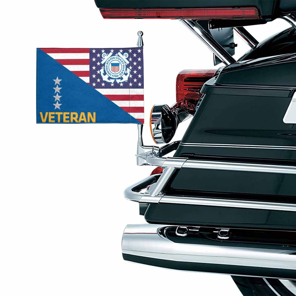 USCG O-10 Veteran Motorcycle Flag 9" x 6" Twin-Side Printing D01-MotorcycleFlag-USCG-Veterans Nation