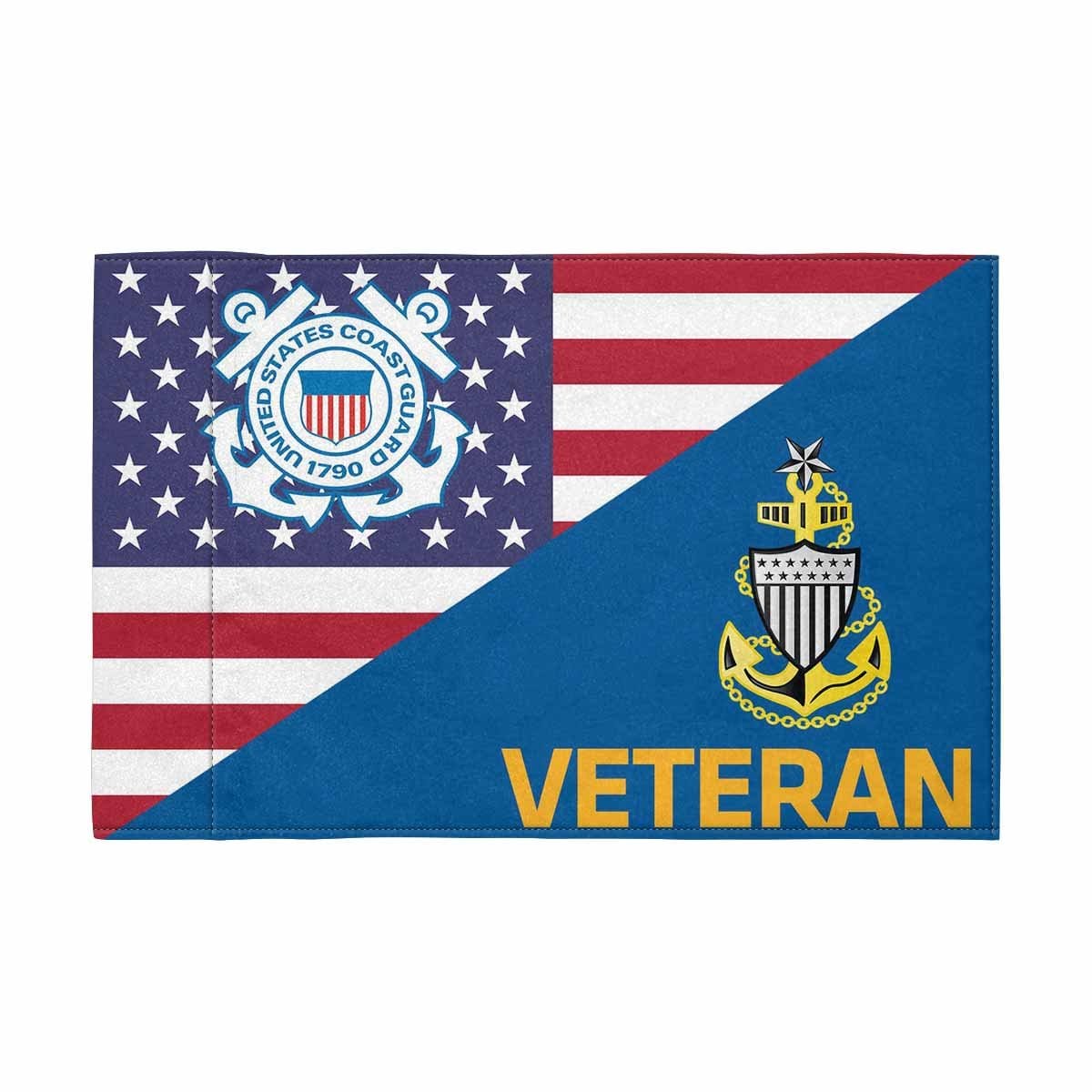 US Coast Guard E-8 Collar Device Veteran Motorcycle Flag 9" x 6" Twin-Side Printing D01-MotorcycleFlag-USCG-Veterans Nation