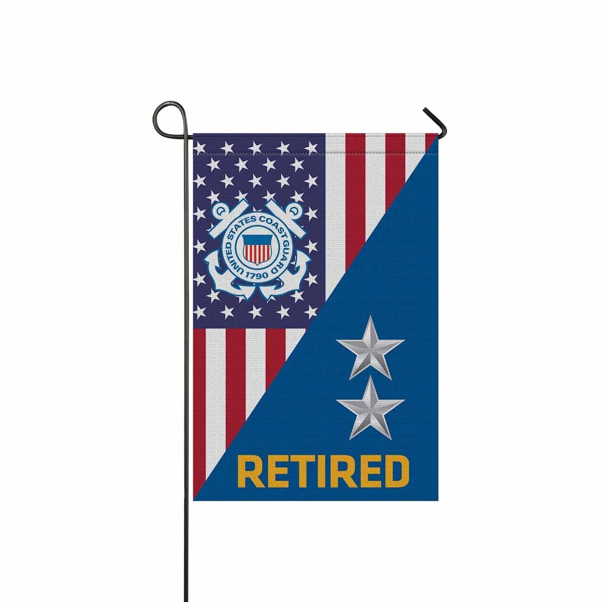 US Coast Guard O-8 Rear Admiral O8 RADM Flag Officer Ranks Retired Garden Flag 12'' x 18'' Twin-Side Printing Retired Garden Flag 12" x 18"-Garden Flag-Veterans Nation