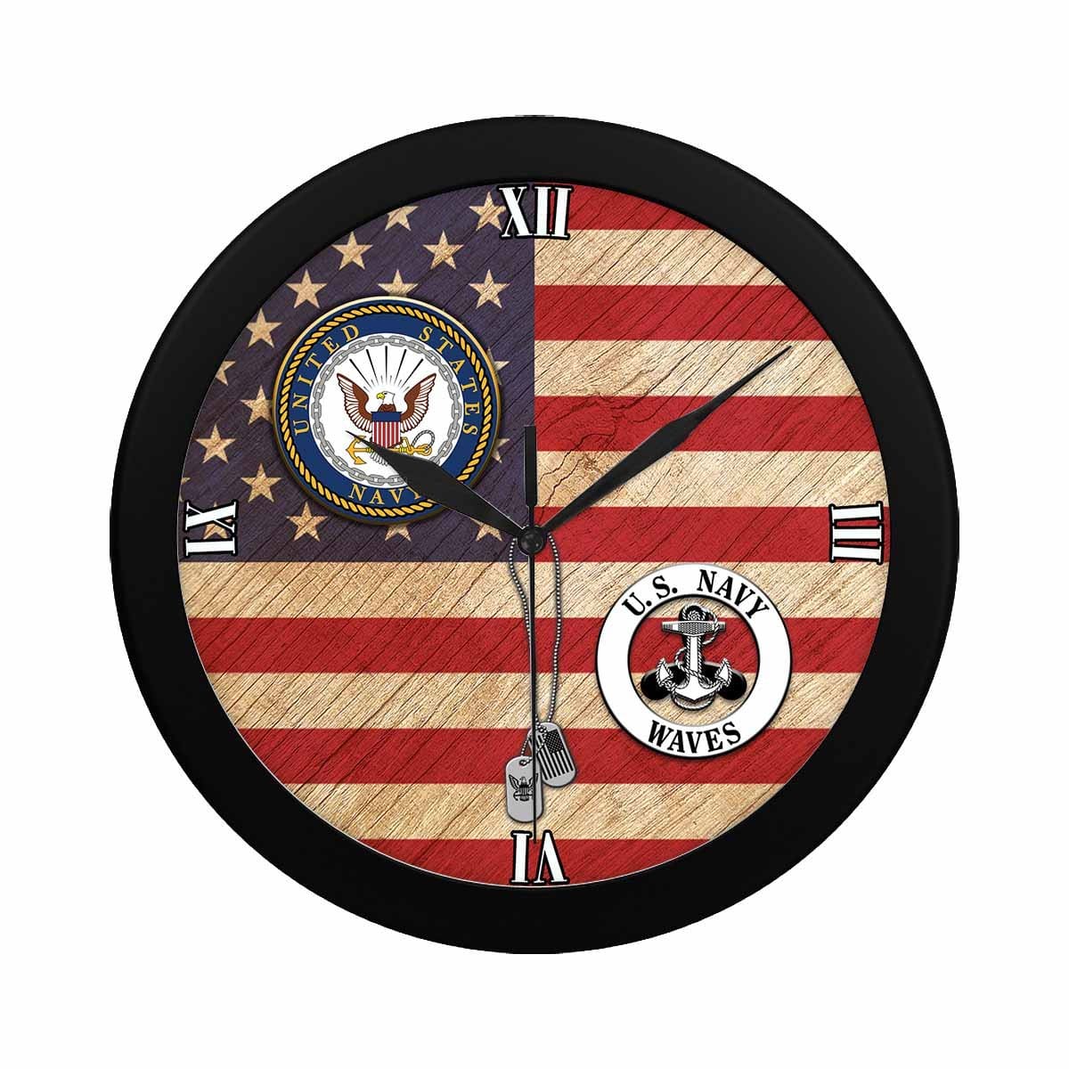 US Navy Waves Black Wall Clock-Veterans Nation