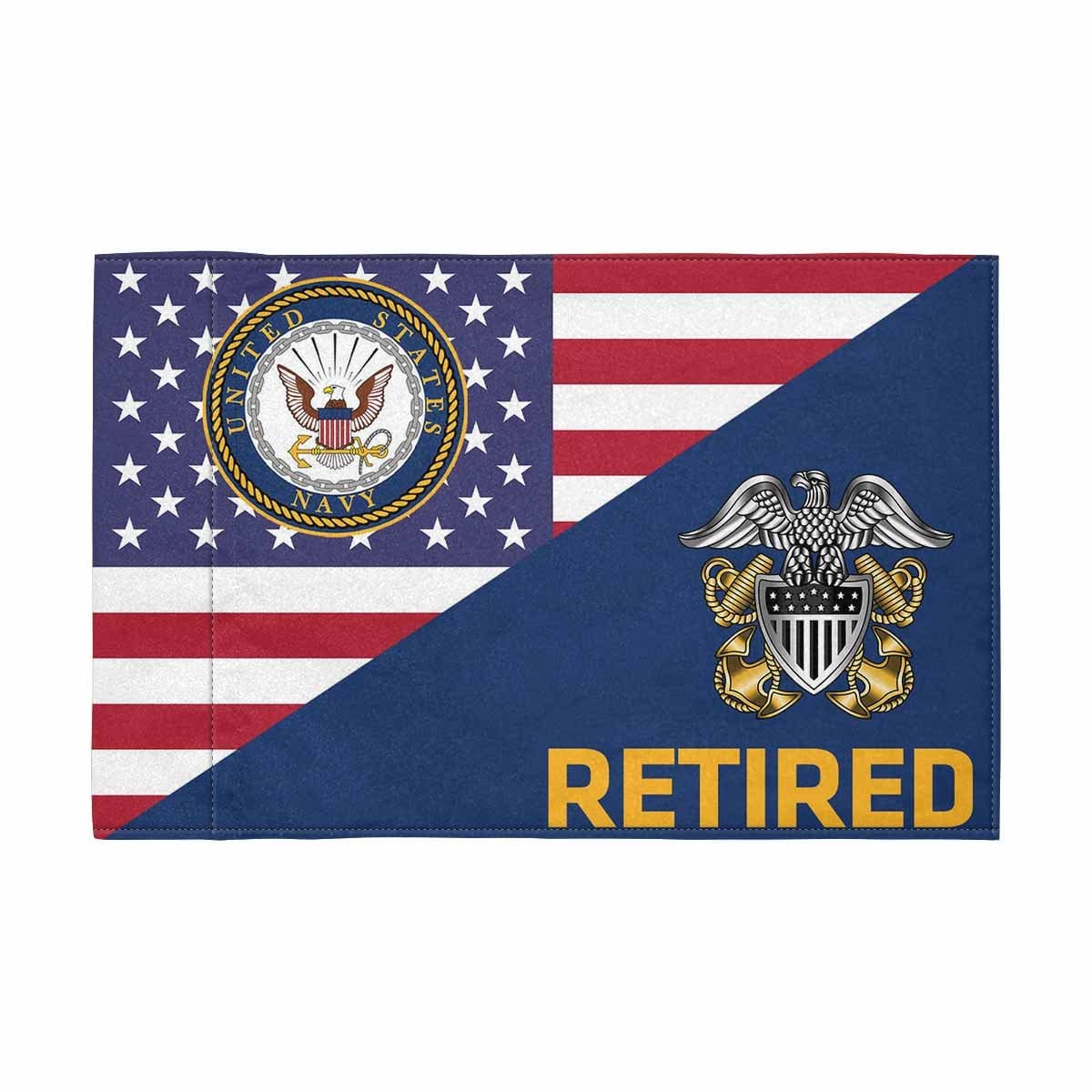 US Navy Officer Cap Device Retired Motorcycle Flag 9" x 6" Twin-Side Printing D01-MotorcycleFlag-Navy-Veterans Nation