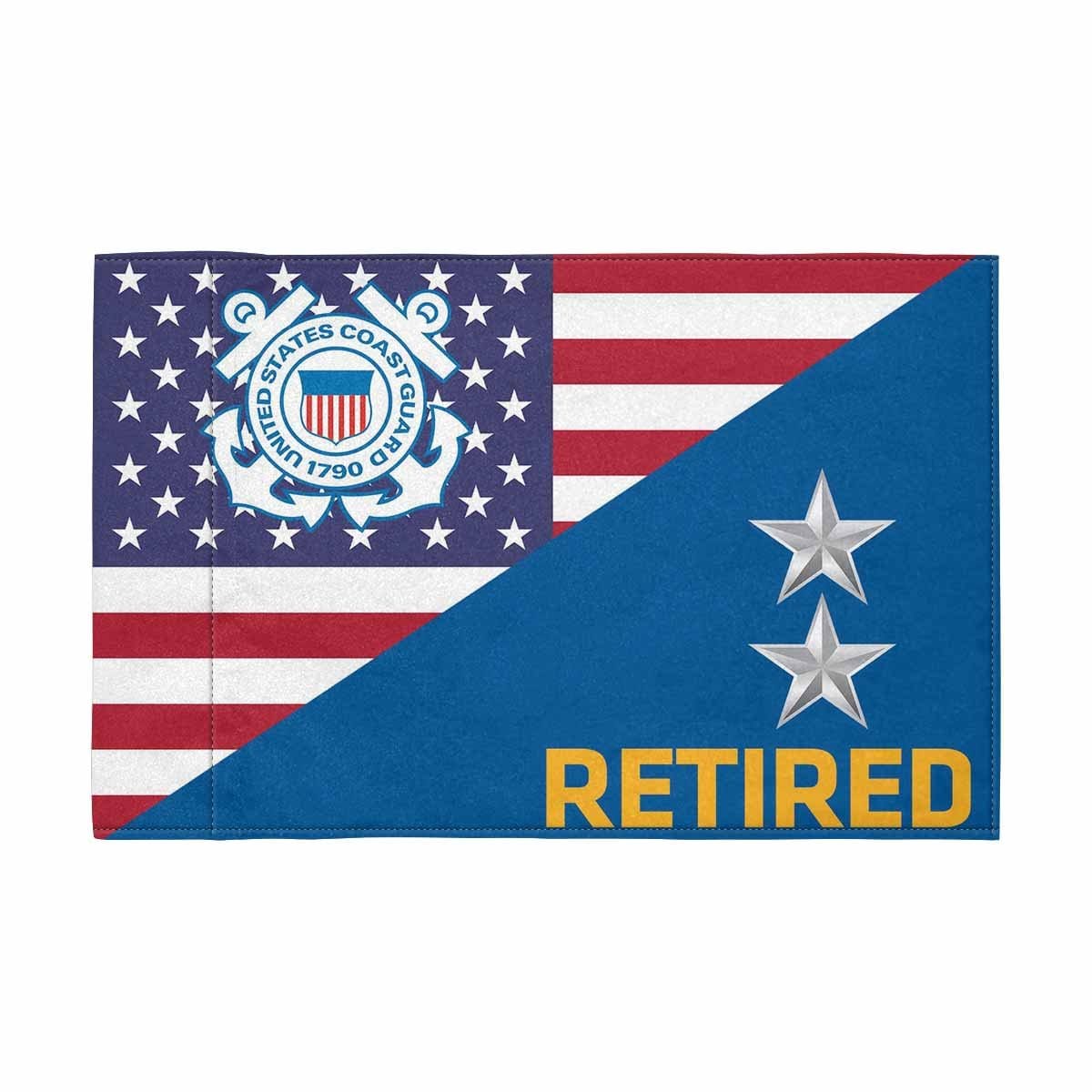 USCG O-8 Retired Motorcycle Flag 9" x 6" Twin-Side Printing D01-MotorcycleFlag-USCG-Veterans Nation