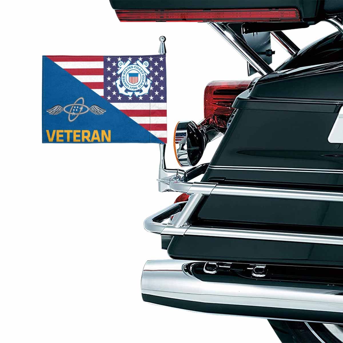 USCG AET Veteran Motorcycle Flag 9" x 6" Twin-Side Printing D01-MotorcycleFlag-USCG-Veterans Nation