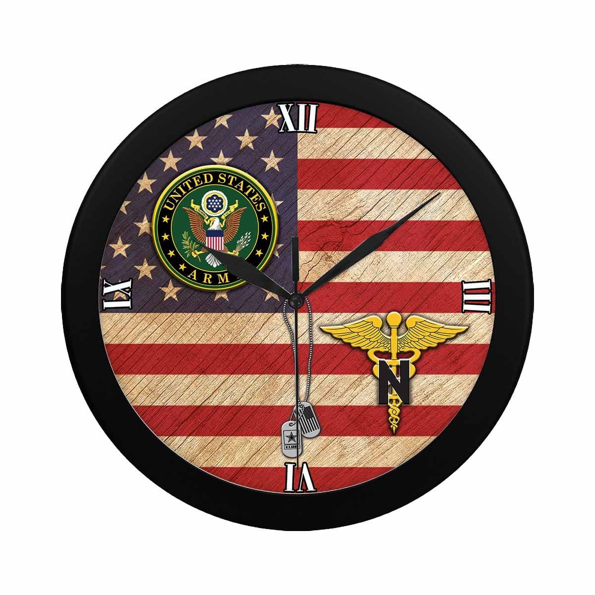 US Army Nurse Corps Black Wall Clock-WallClocks-Army-Branch-Veterans Nation
