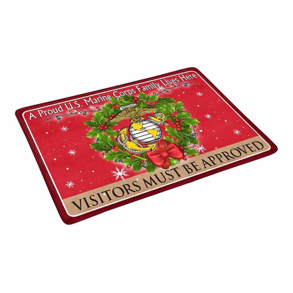 US Marine Corps A Proud Military Family Lives Here - Visitors must be approved-Doormat-USMC-Logo-Veterans Nation