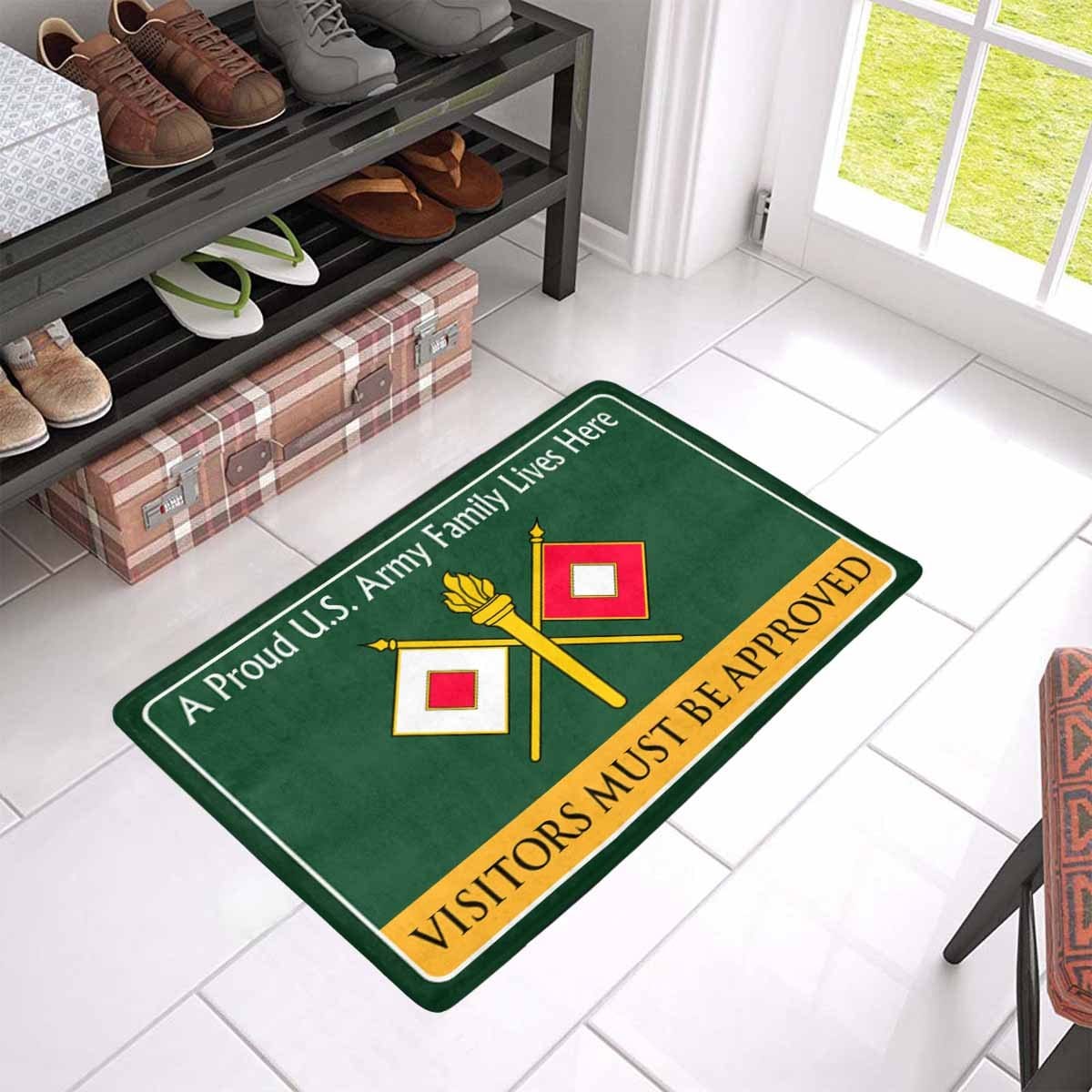 US Army Signal Corps Family Doormat - Visitors must be approved Doormat (23.6 inches x 15.7 inches)-Doormat-Army-Branch-Veterans Nation