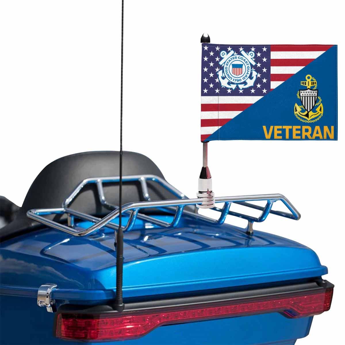 US Coast Guard E-7 Collar Device Veteran Motorcycle Flag 9" x 6" Twin-Side Printing D01-MotorcycleFlag-USCG-Veterans Nation