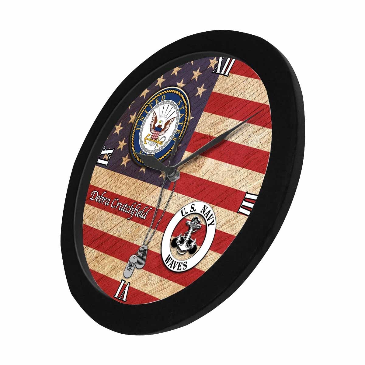 US Navy Waves Debra Crutchfield Black Wall Clock-Veterans Nation