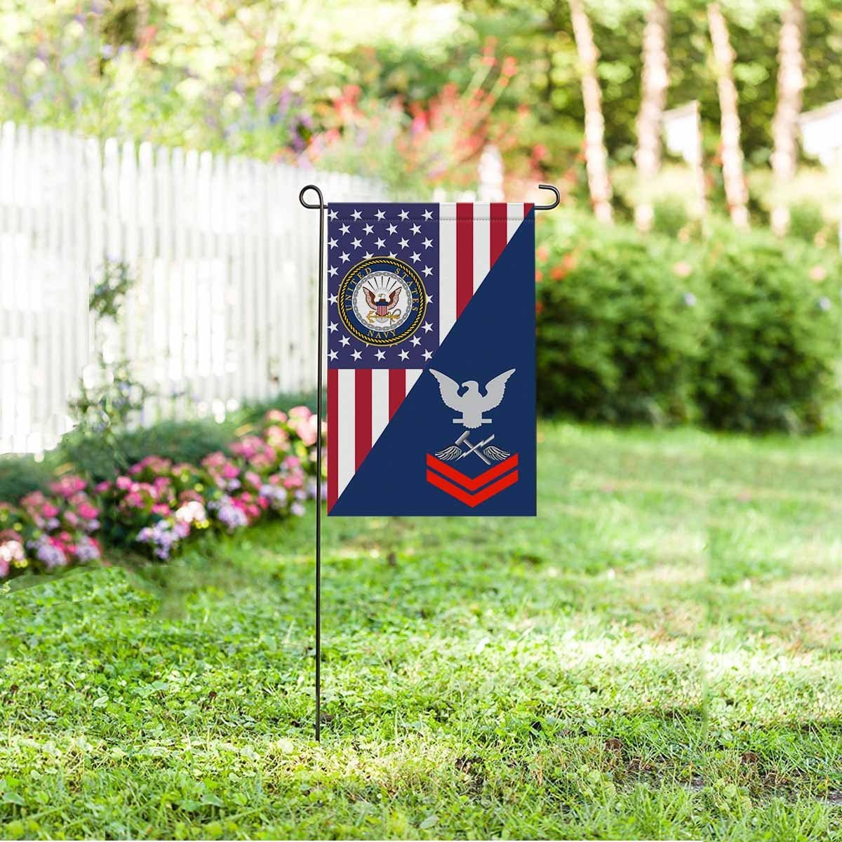 Navy Aviation Support Equipment Tech Navy AS E-5 Red Stripe Garden Flag/Yard Flag 12 inches x 18 inches Twin-Side Printing-GDFlag-Navy-Rating-Veterans Nation