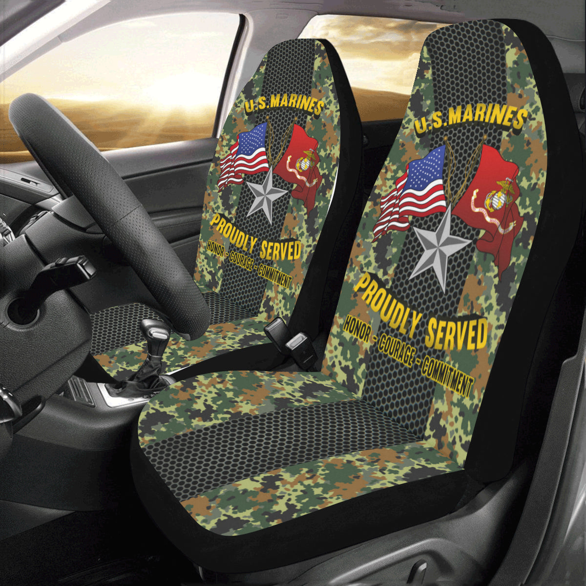 M.Corps O-7 Brigadier General O7 BGen M.Corps O7 General Officer Car Seat Covers (Set of 2)-SeatCovers-USMC-Ranks-Veterans Nation