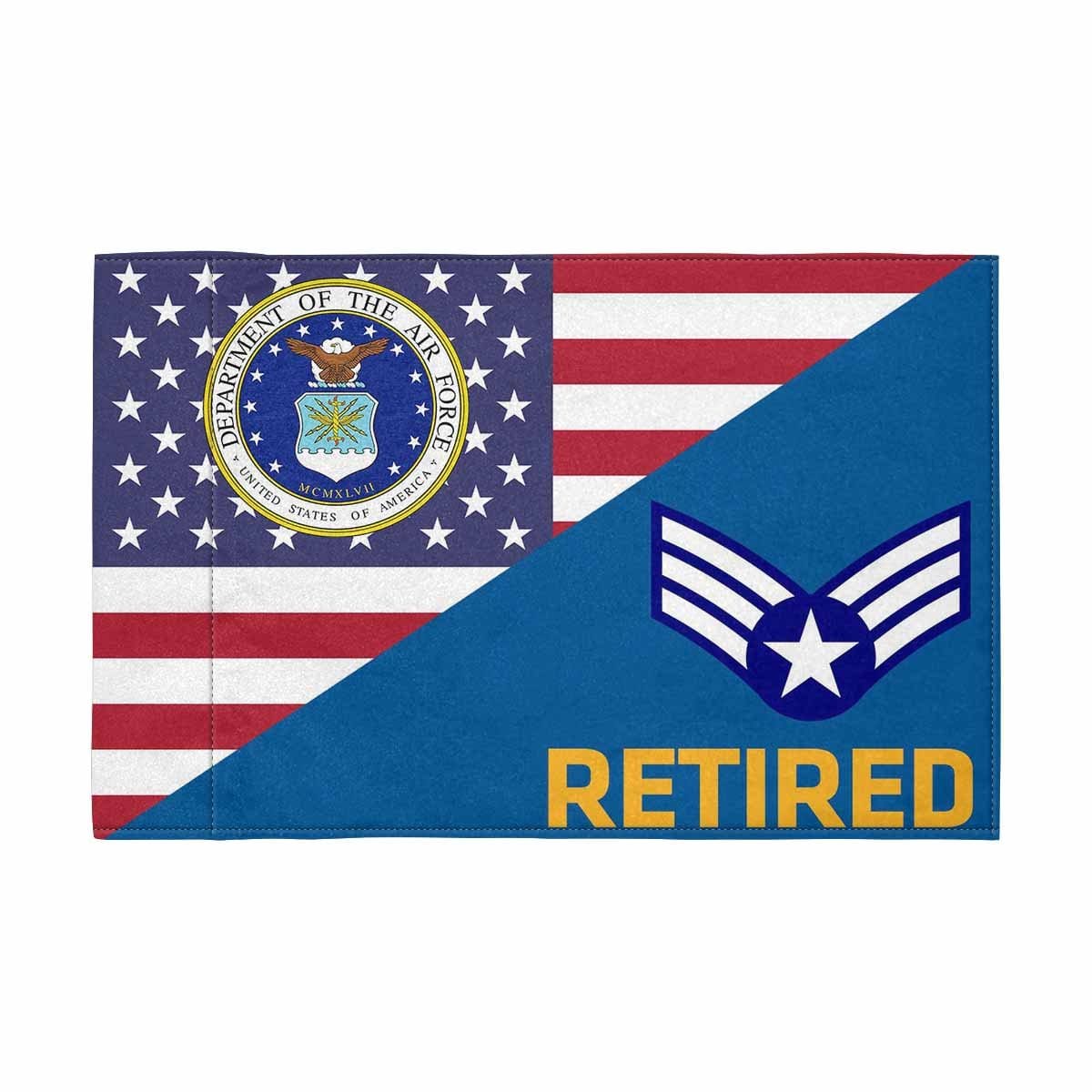 US Air Force E-4 Buck Sergeant Retired Motorcycle Flag 9" x 6" Twin-Side Printing D01-MotorcycleFlag-USAF-Veterans Nation