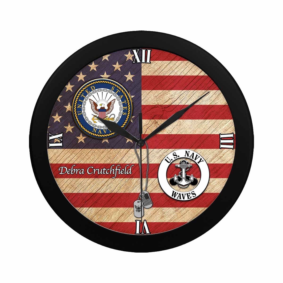 US Navy Waves Debra Crutchfield Black Wall Clock-Veterans Nation