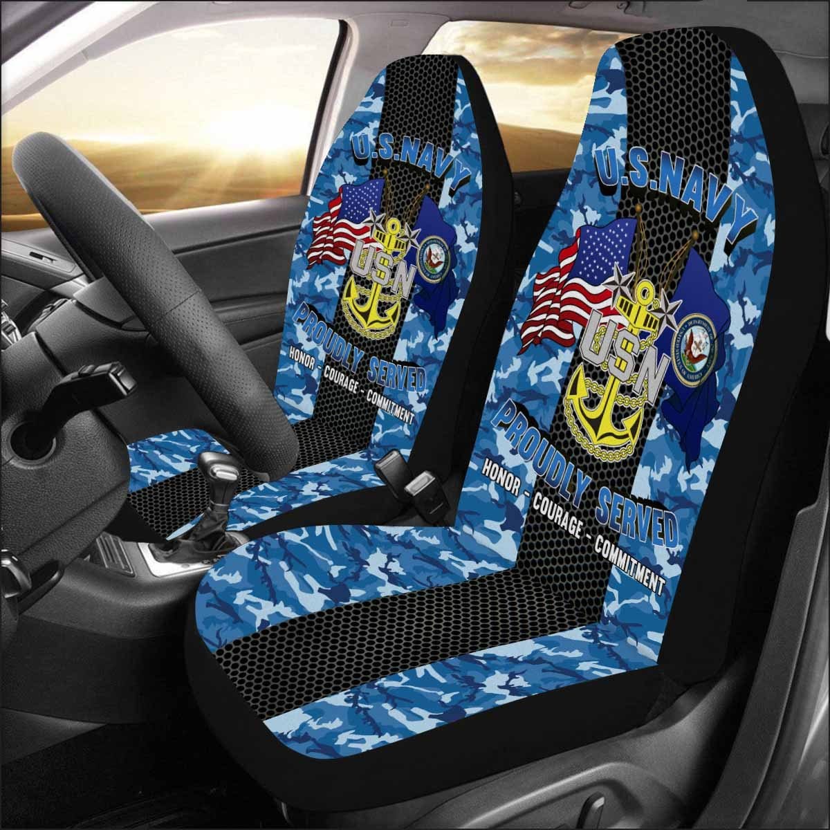 US Navy E-9 Master Chief Petty Officer E9 MCPO Senior Noncommissioned Officer Collar Device Car Seat Covers (Set of 2)-SeatCovers-Navy-Collar-Veterans Nation