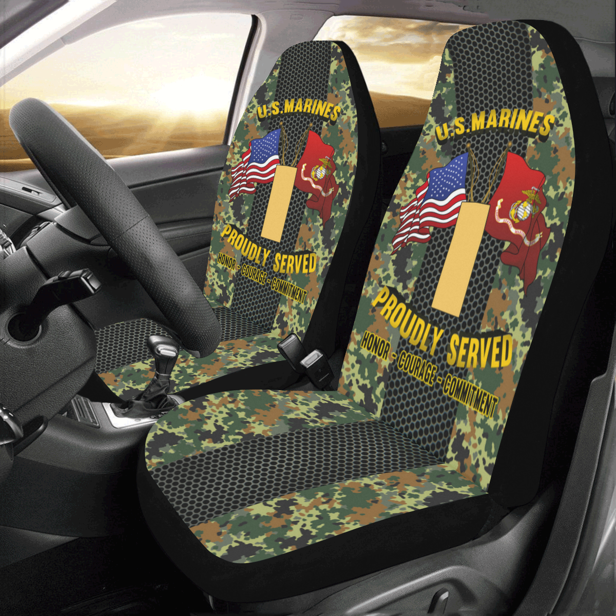 M.Corps O-1 Second Lieutenant O1 2ndLt M.Corps O1 Commissioned Officer Car Seat Covers (Set of 2)-SeatCovers-USMC-Ranks-Veterans Nation