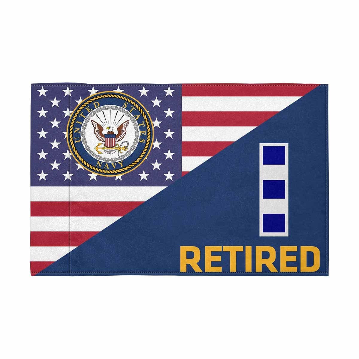 US Navy W-4 Retired Motorcycle Flag 9" x 6" Twin-Side Printing D01-MotorcycleFlag-Navy-Veterans Nation