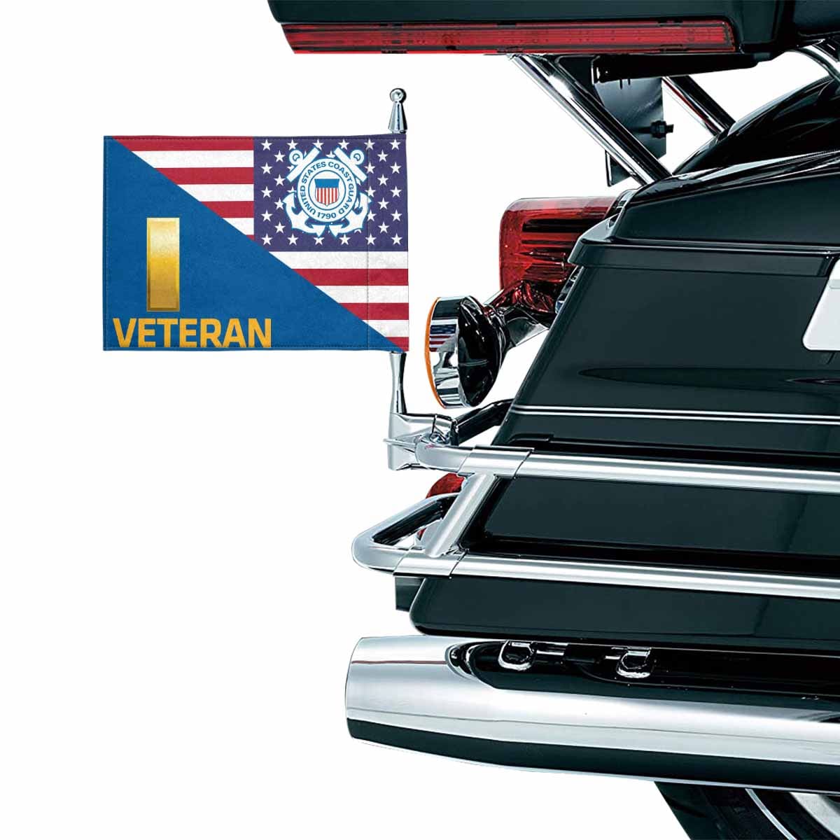 USCG O-1 Veteran Motorcycle Flag 9" x 6" Twin-Side Printing D01-MotorcycleFlag-USCG-Veterans Nation