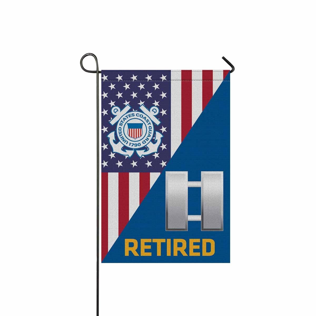 US Coast Guard O-3 Lieutenant O3 LT Junior Officer Ranks Retired Garden Flag 12'' x 18'' Twin-Side Printing Retired Garden Flag 12" x 18"-Garden Flag-Veterans Nation