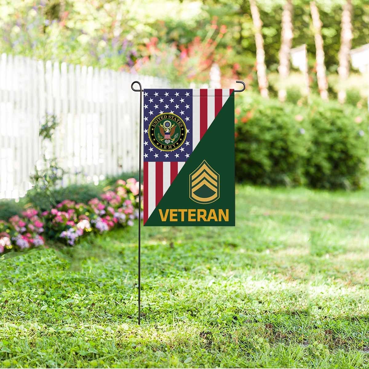 US Army E-6 Staff Sergeant E6 SSG Noncommissioned Officer Veteran Garden Flag/Yard Flag 12 inches x 18 inches Twin-Side Printing-GDFlag-Army-Ranks-Veterans Nation