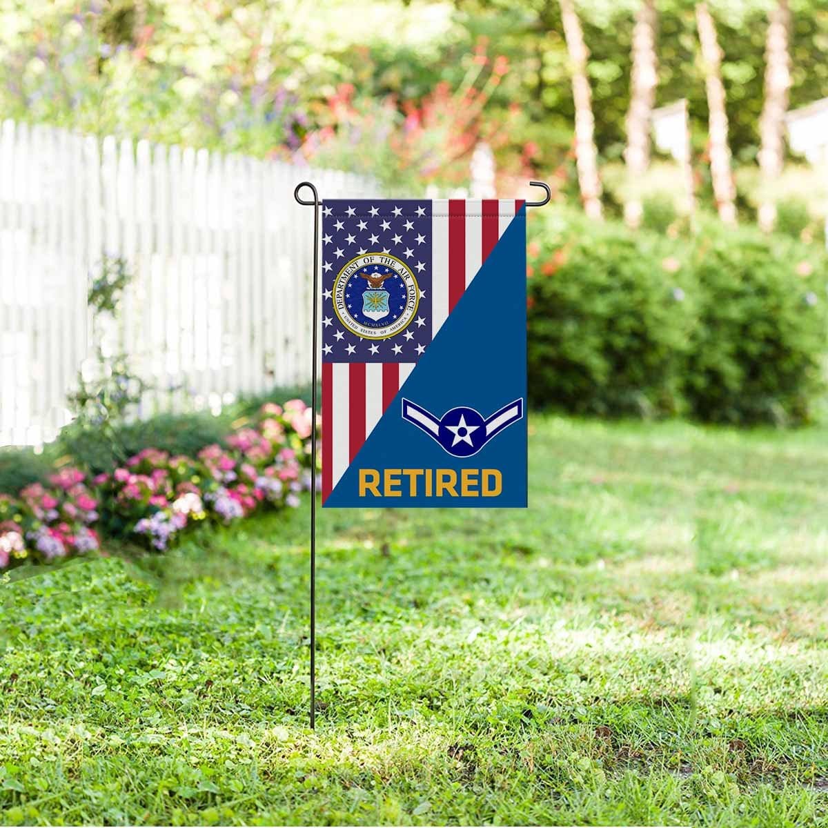 US Air Force E-2 Airman Amn E2 Enlisted Airman Retired Garden Flag/Yard Flag 12 inches x 18 inches Twin-Side Printing-GDFlag-USAF-Ranks-Veterans Nation