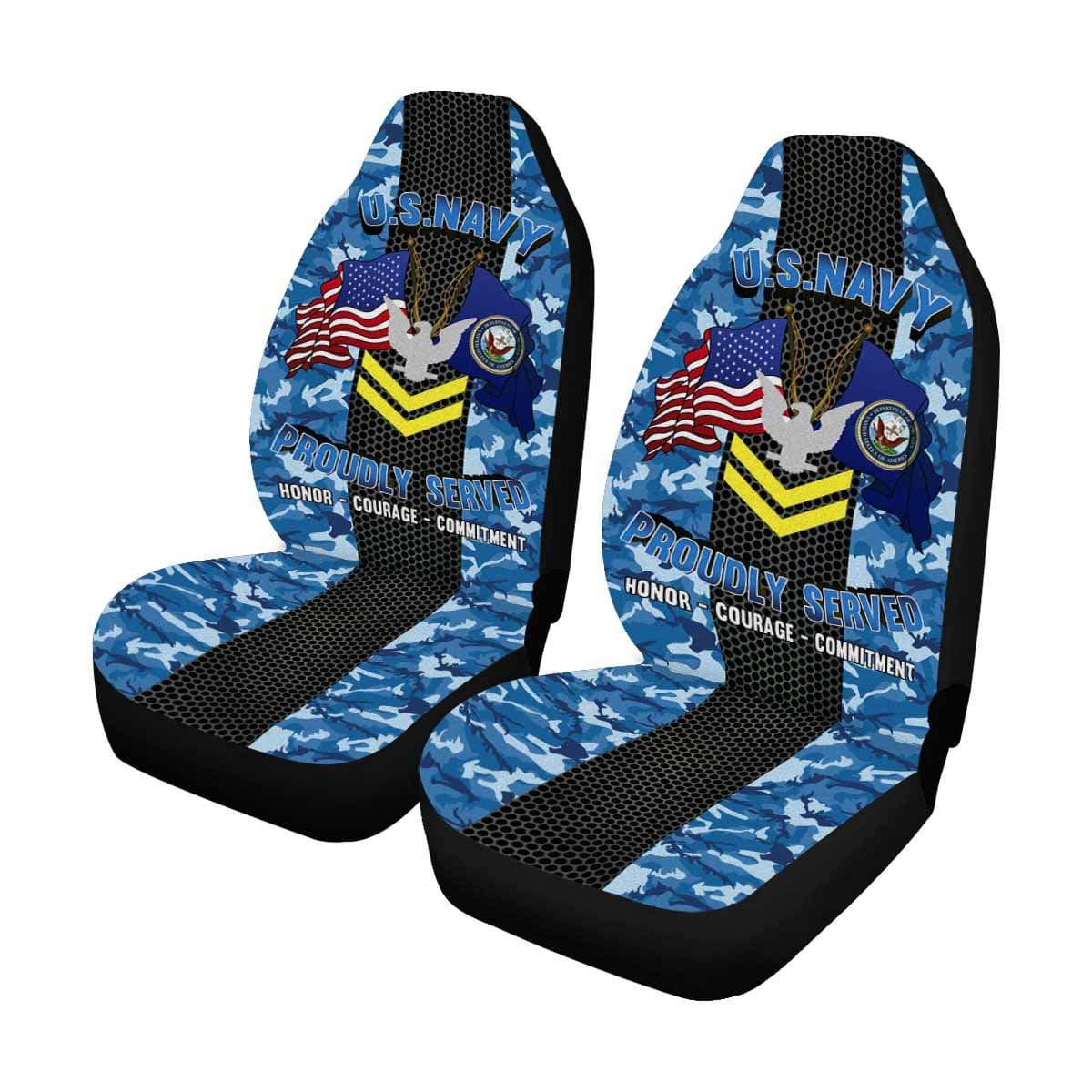 US Navy E-5 Petty Officer Second Class E5 PO2 Gold Stripe Collar Device Car Seat Covers (Set of 2)-SeatCovers-Navy-Collar-Veterans Nation