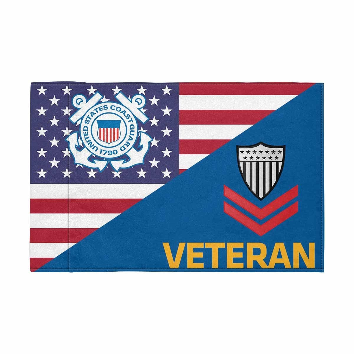 US Coast Guard E-5 Collar Device Veteran Motorcycle Flag 9" x 6" Twin-Side Printing D01-MotorcycleFlag-USCG-Veterans Nation
