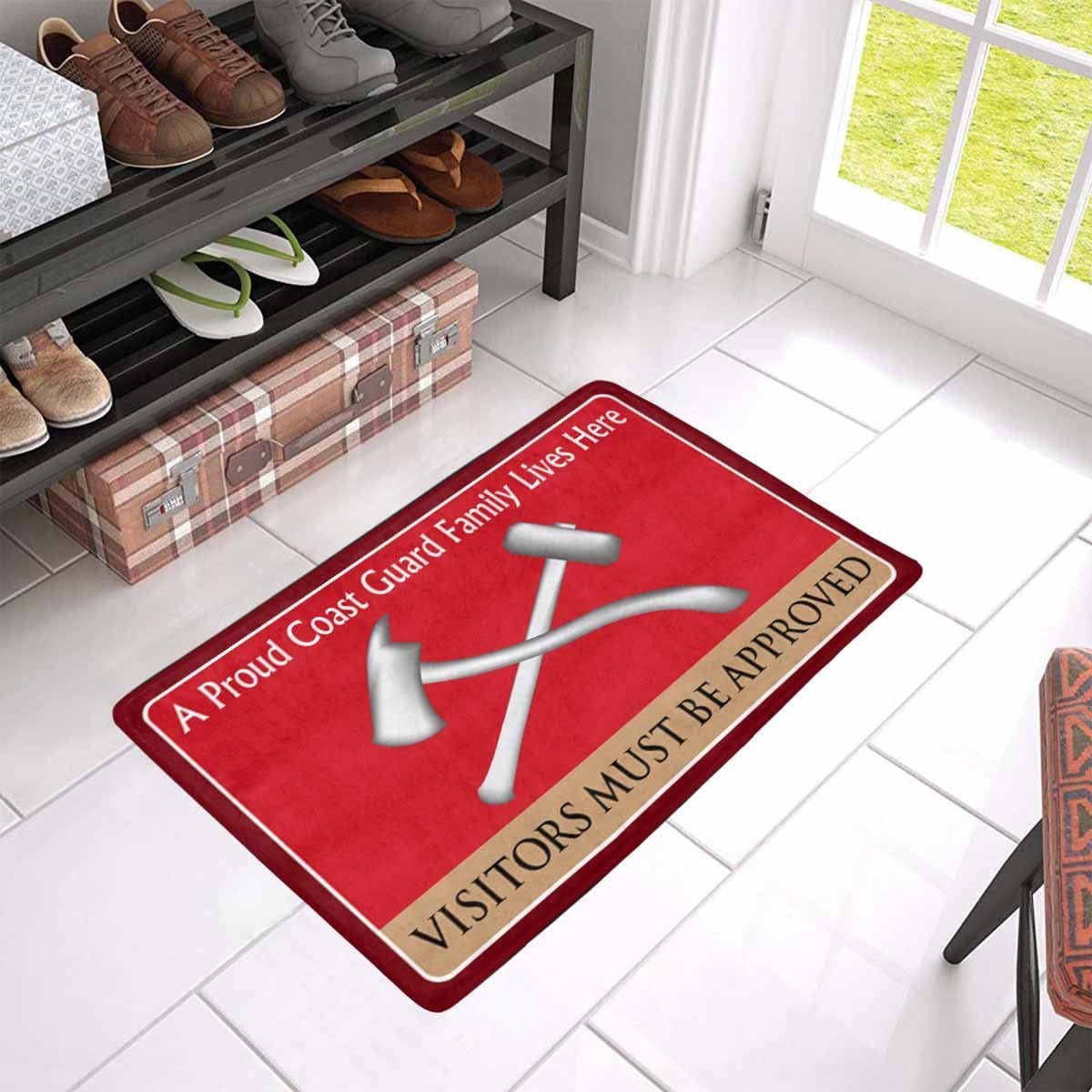 US Coast Guard Damage Controlman DC Logo Family Doormat - Visitors must be approved (23.6 inches x 15.7 inches)-Doormat-USCG-Rate-Veterans Nation