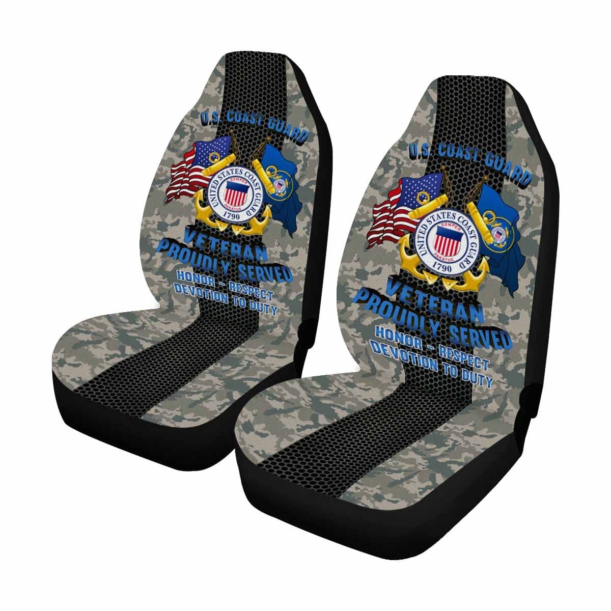 US Coast Guard Veteran Car Seat Covers (Set of 2)-SeatCovers-USCG-Logo-Veterans Nation