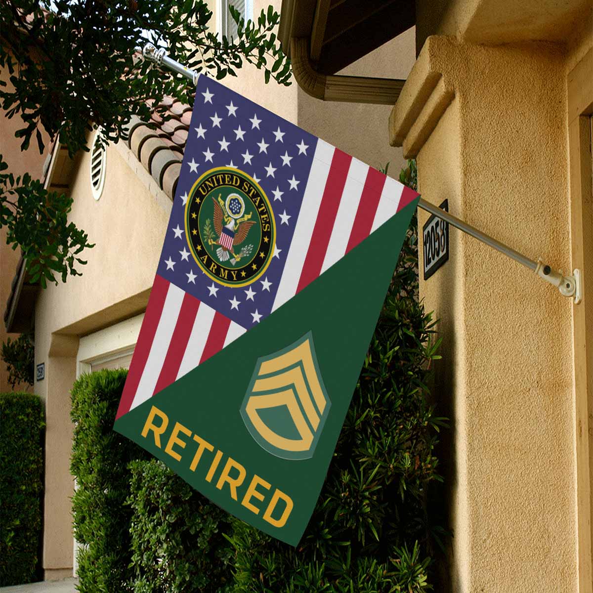US Army E-6 Staff Sergeant E6 SSG Retired House Flag 28 Inch x 40 Inch 2-Side Printing-HouseFlag-Army-Ranks-Veterans Nation