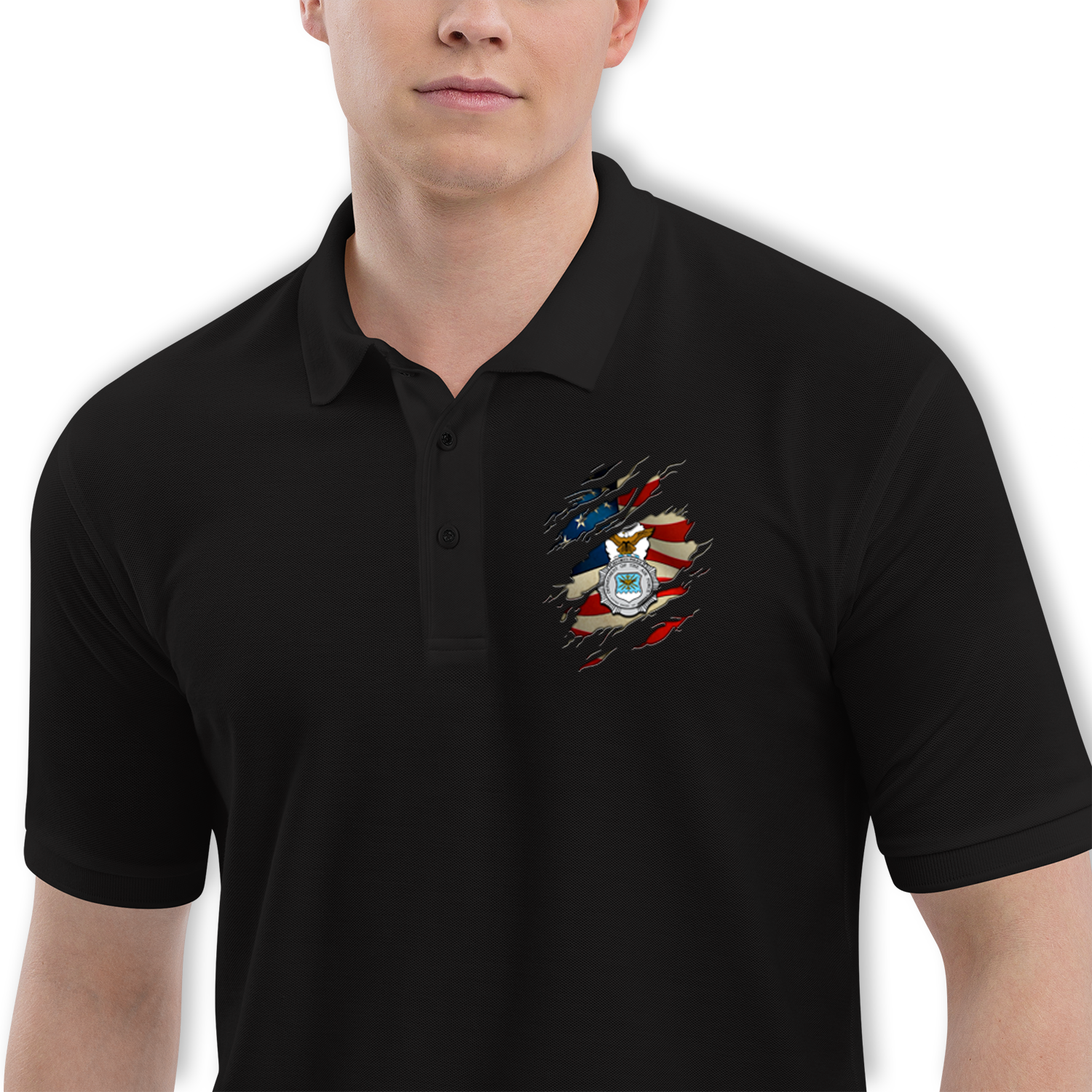 Custom US Air Force Ranks/Insignia, Scratch Art, Print On Left Chest Polo Shirt