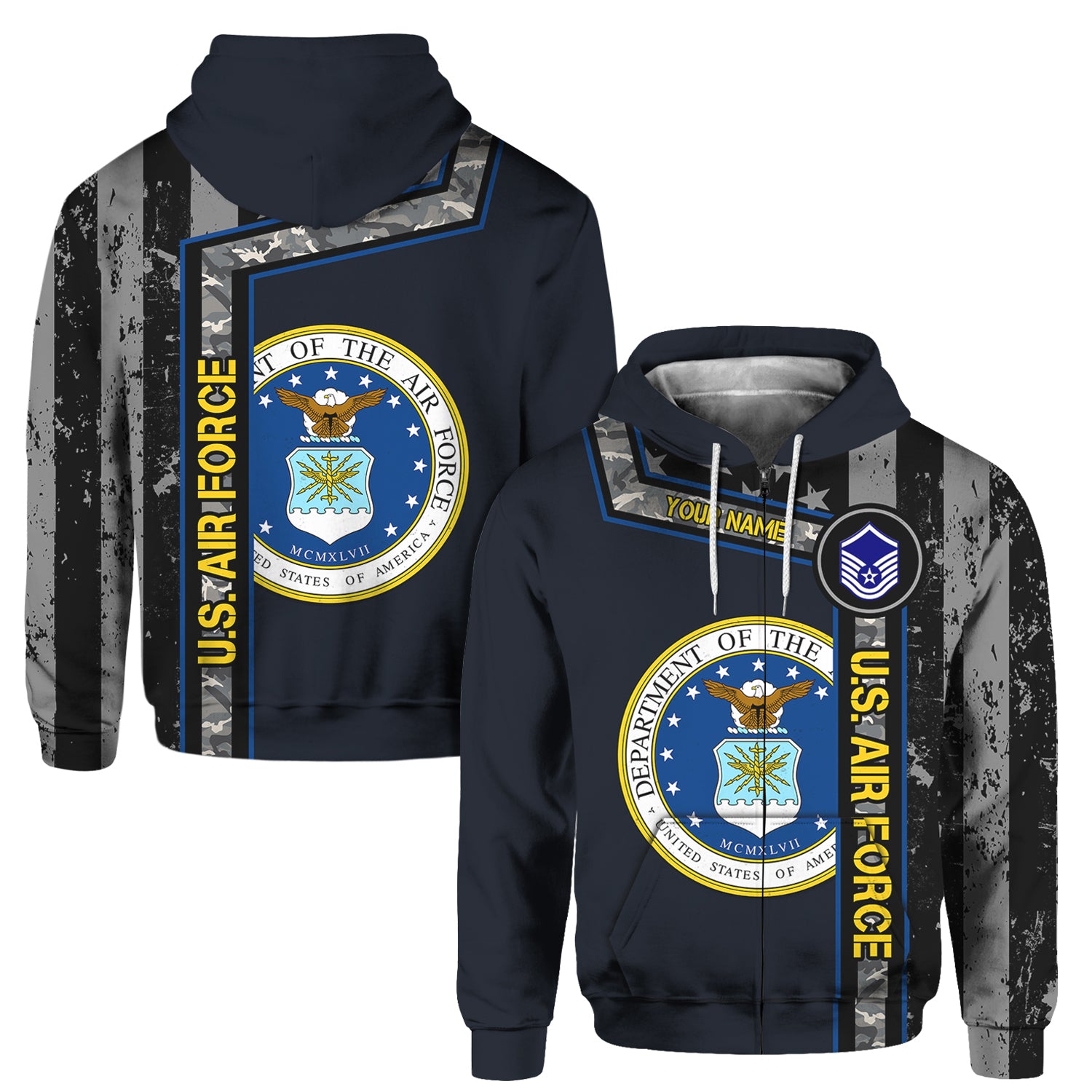 Custom 3D All Over Prints Hoodie, Personalized Name And Military Logo,