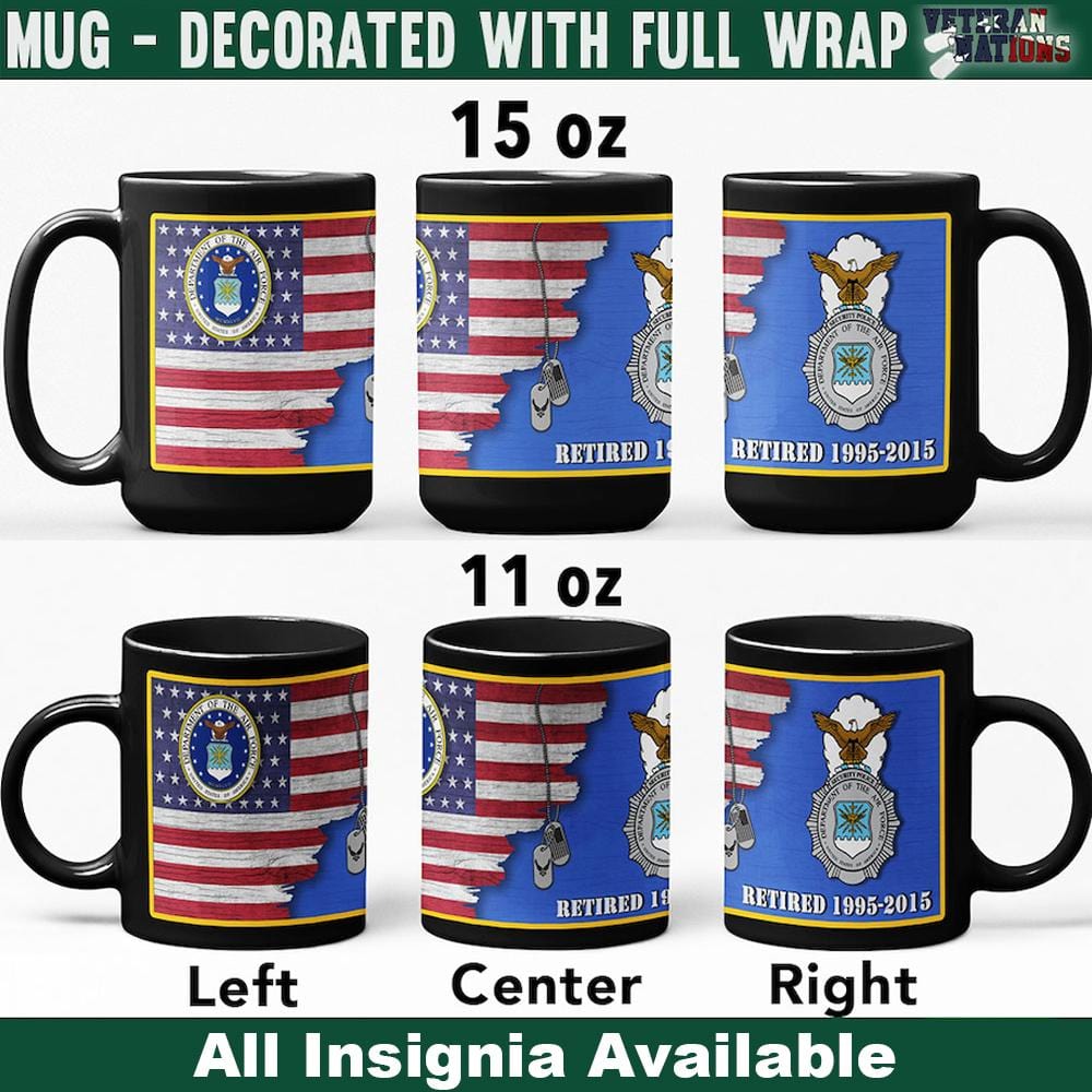 US Air Force Insignia With American Flag - Personalized 11oz - 15oz Black Mug-Mug-Personalized-USAF-Veterans Nation