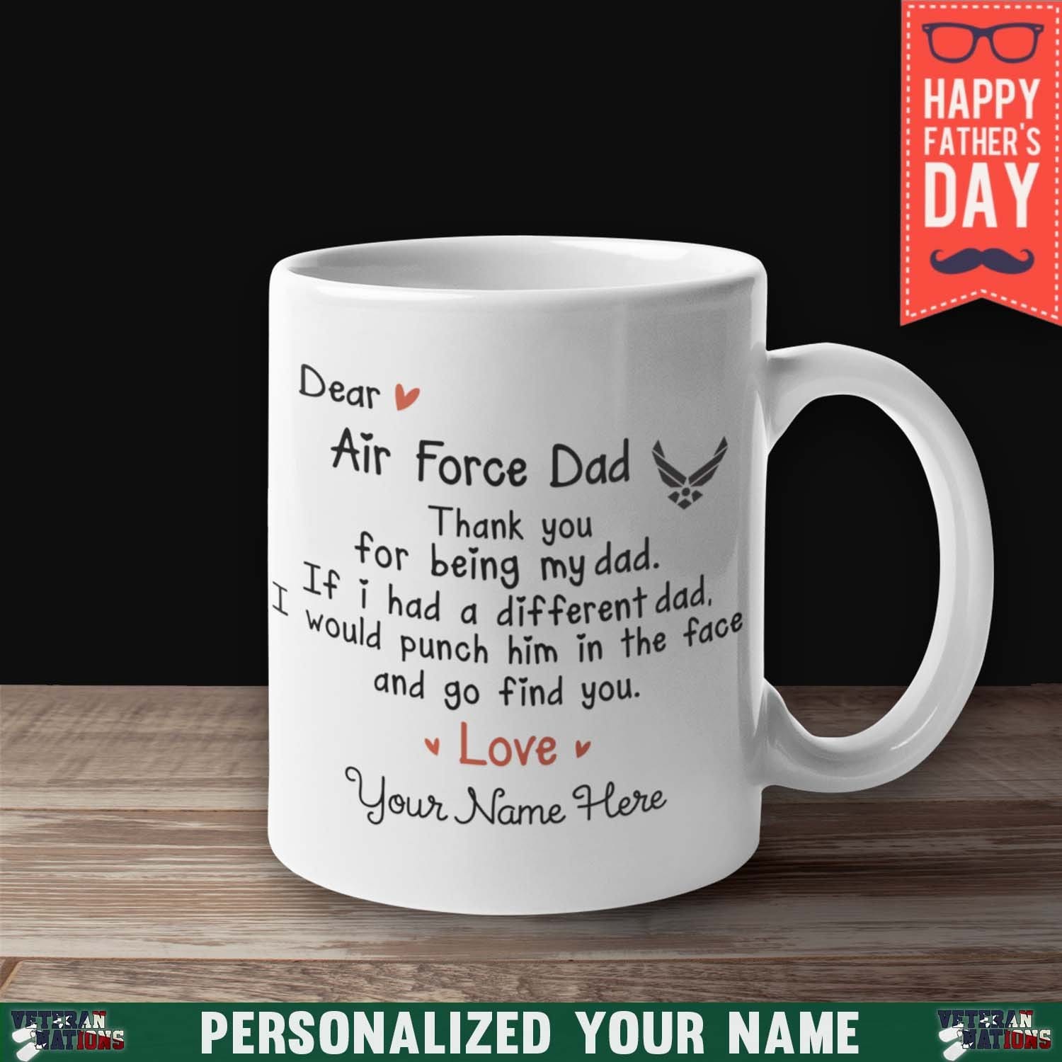 Personalized Mug - Dear Air Force Dad, Thank You 11 oz. White Mug-Mug-Personalized-USAF-Logo-Veterans Nation