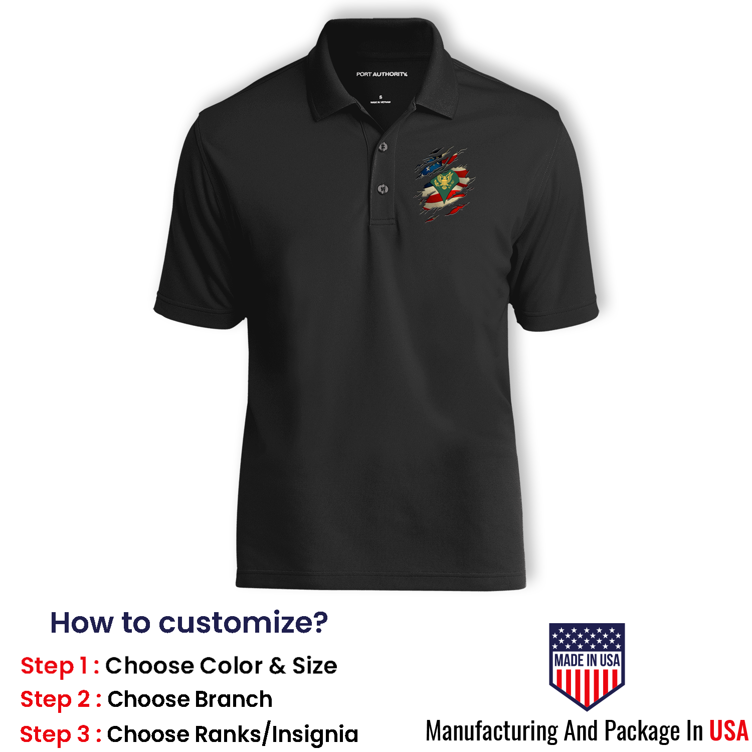 Custom US Army Ranks/Insignia, Scratch Art, Print On Left Chest Polo Shirt