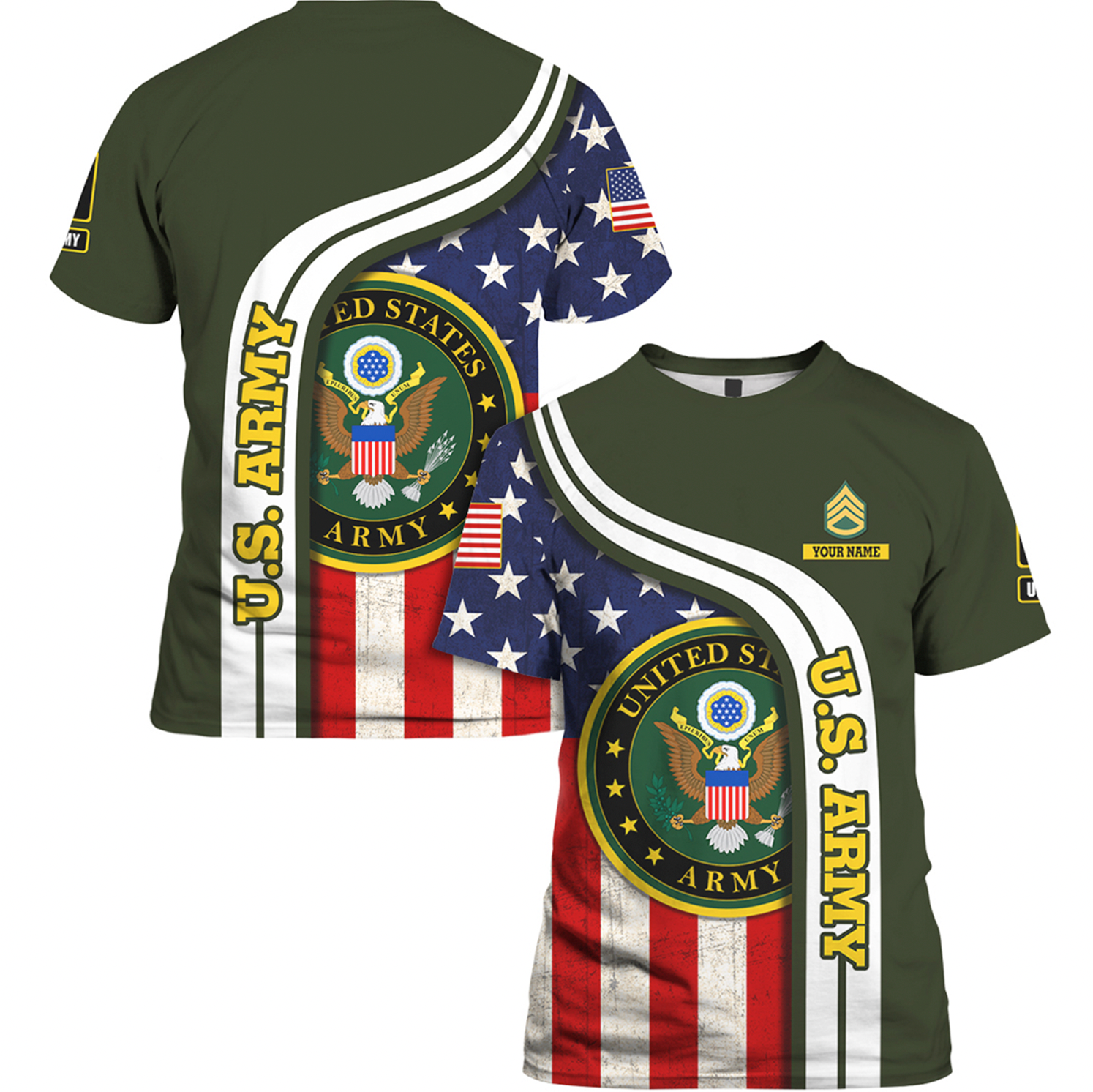 Custom 3D All Over Prints T-Shirt, Personalized Name And Military Logo, USA Flag-AOV-Custom-Veterans Nation