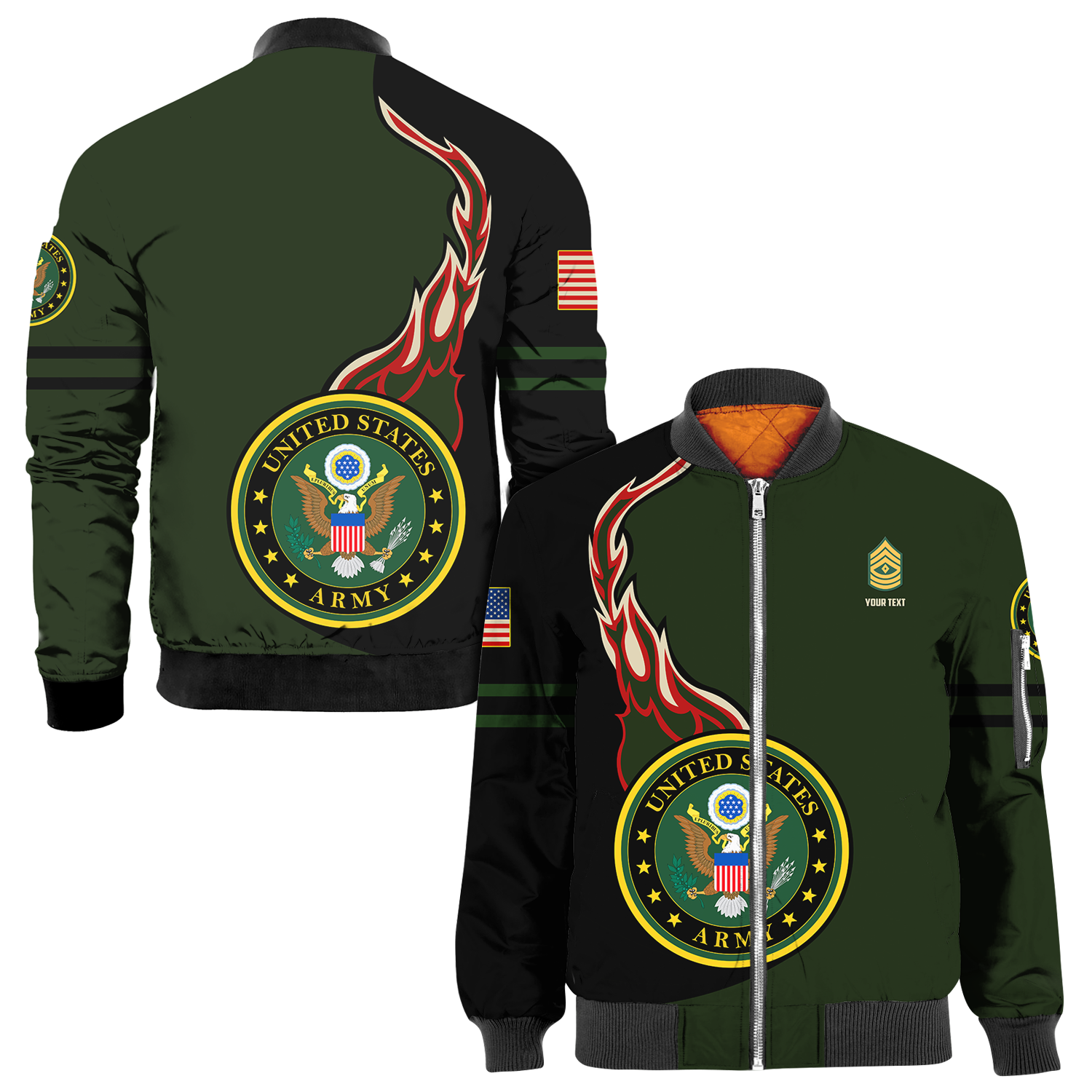 Custom 3D All Over Prints Bomber Jacket, Personalized Name And Ranks, Military Logo-AOV-Custom-Veterans Nation