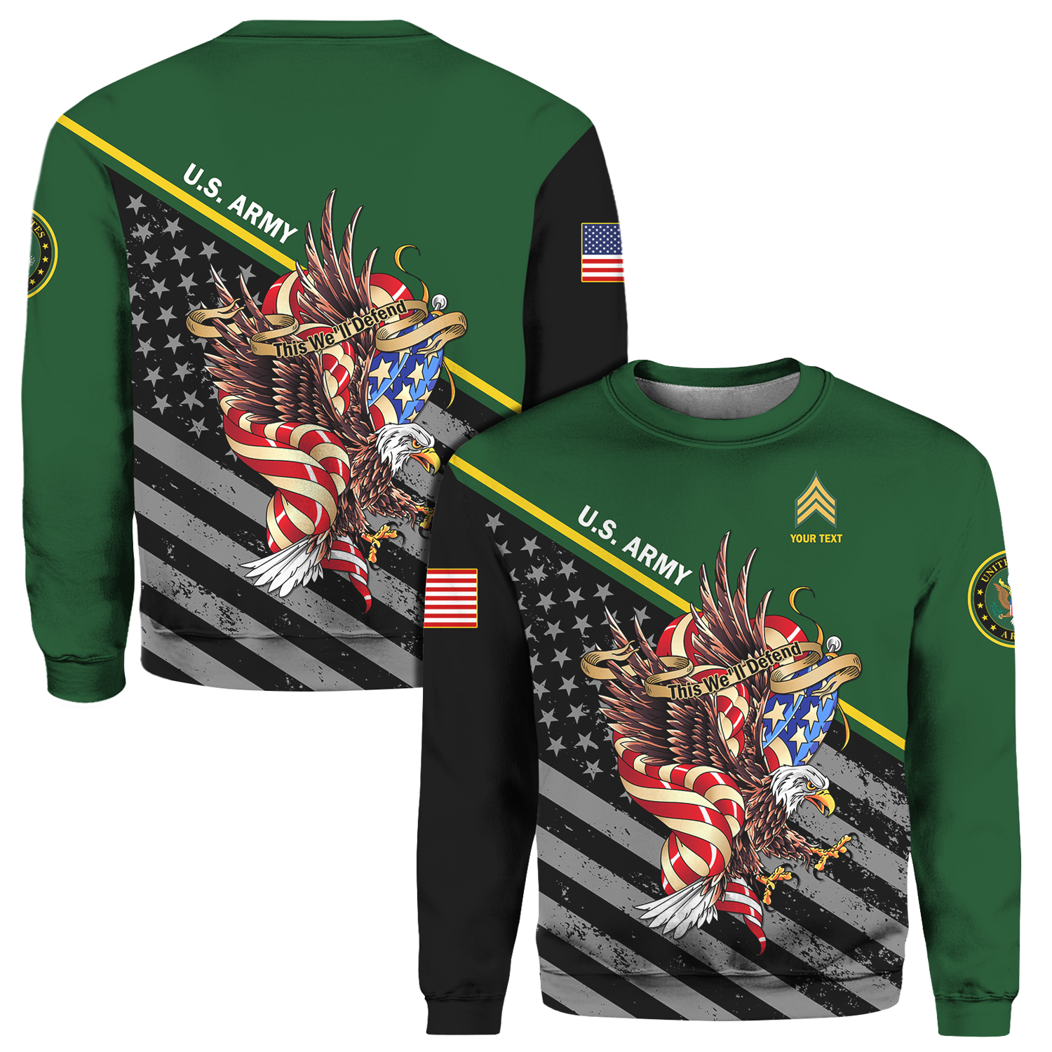 Custom 3D All Over Prints Crewneck Sweatshirt, Personalized Name And Ranks, Military Motto-AOV-Custom-Veterans Nation