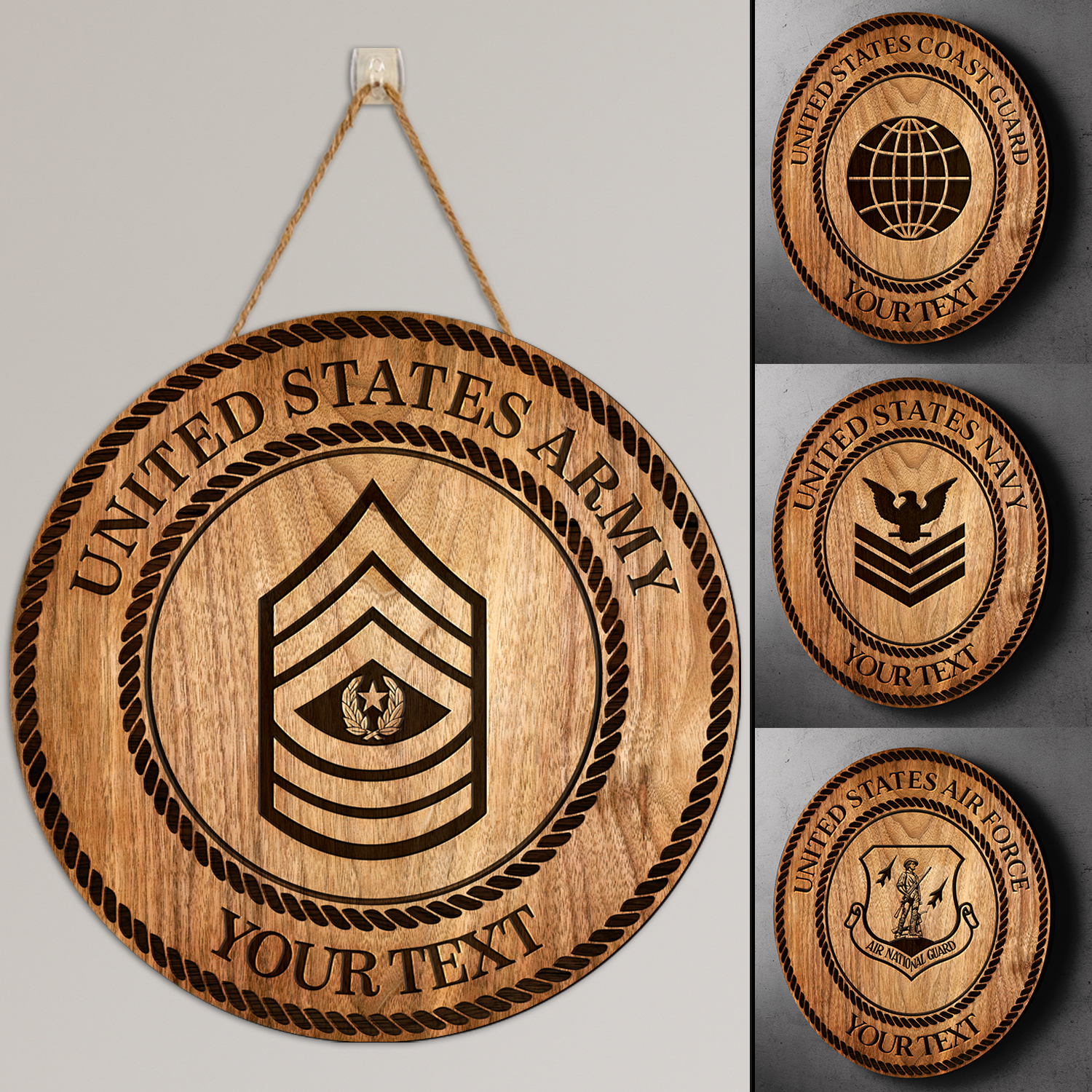 Custom Round Wood Sign, Wood Background - Personalized Text & Ranks-Round Sign-Veterans Nation