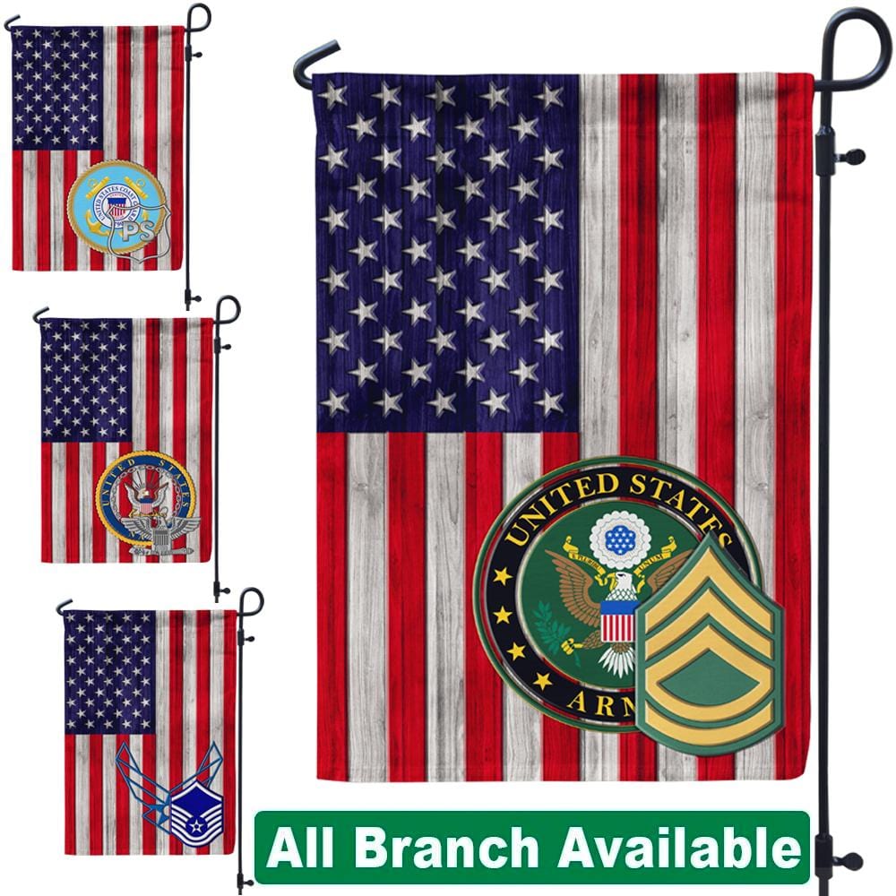 US Military Insignia With America Flag D03 Garden Flag/Yard Flag 12 Inch x 18 Inch Twin-Side Printing-GDFlag-AllBranch-Veterans Nation