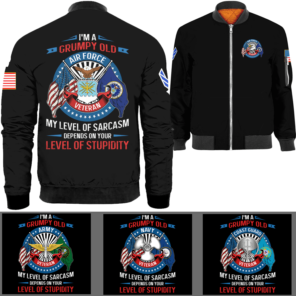 I'm A Grumpy Old Veteran Military Logo/Insignia Bomber Jacket-Bomber-AllBranch-Veterans Nation