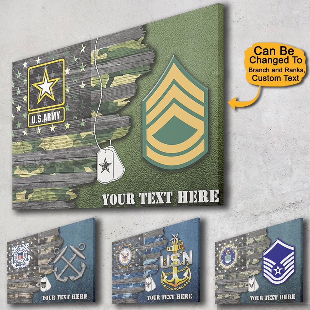 Custom Miitary Ranks Personalized Canvas 1.5in Frame - USA Half Flag With Military Ranks/In