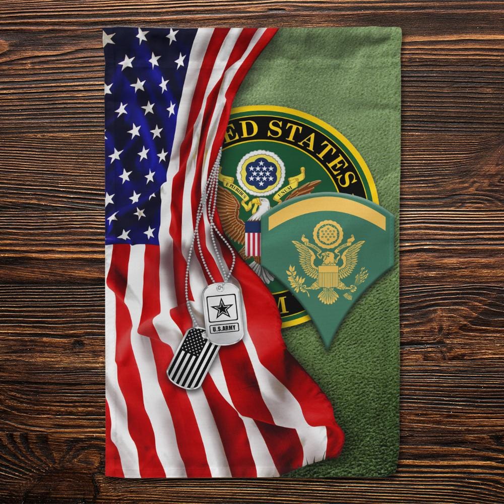 Half USA Flag With Military Ranks/Insignia D05 Garden Flag/Yard Flag 12 Inch x 18 Inch Twin-Side Printing-GDFlag-AllBranch-Veterans Nation