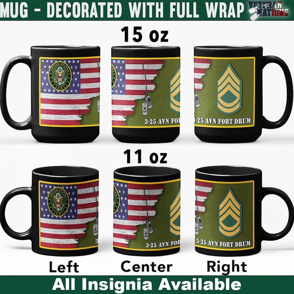 US Army Insignia With American Flag Personalized 11oz - 15oz Black Mug-Mug-Personalized-Army-Veterans Nation