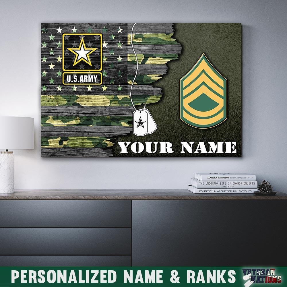 Personalized Canvas 1.5in Frame - USA Half Flag With Military Ranks/Insignia - Personalized Name & Ranks-Canvas-Personalized-AllBranch-Veterans Nation