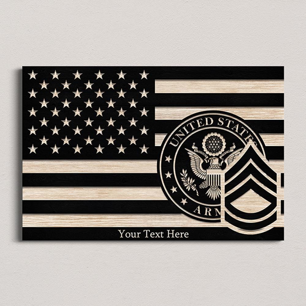 Personalized Canvas 1.5in Frame - Black/White American Flag With Military Ranks/Insignia - Personalized Text & Ranks/Insignia-Canvas-Personalized-AllBranch-Veterans Nation