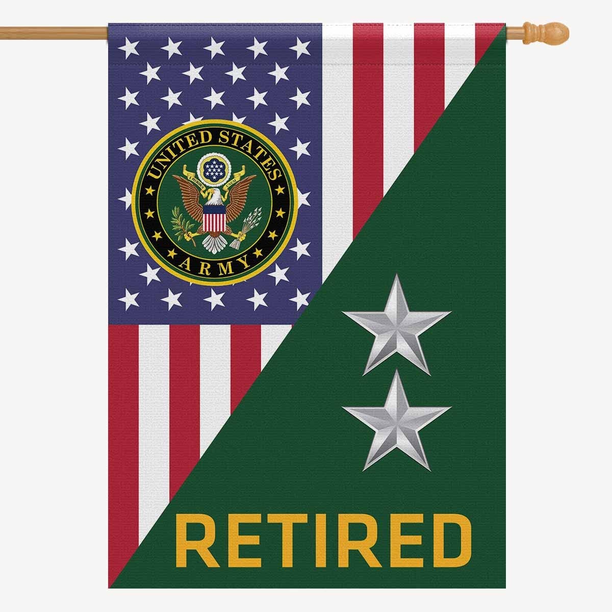 US Army O-8 Major General O8 MG Retired House Flag 28 Inch x 40 Inch 2-Side Printing-HouseFlag-Army-Ranks-Veterans Nation