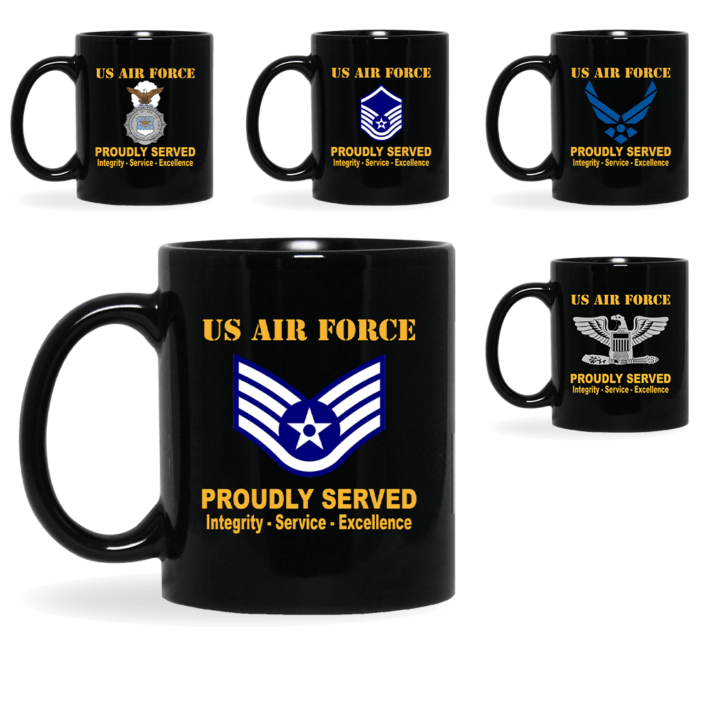 US Air Force Insignia Proudly Served Core Values 11oz - 15oz Black Mug-Mug-Army-Veterans Nation