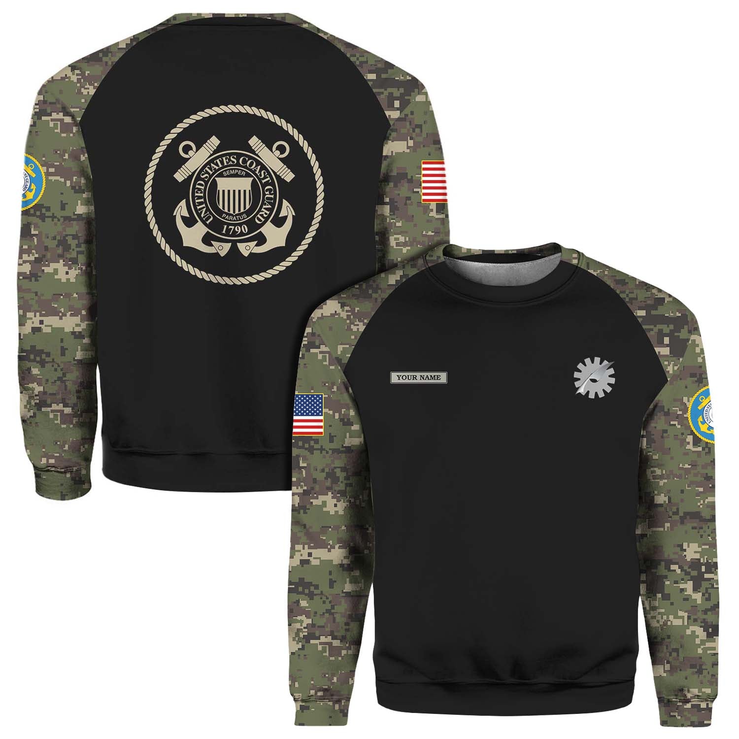 Custom 3D All Over Prints Crewneck Sweatshirt, Personalized Name And Ranks, Military Camo-AOV-Custom-Veterans Nation